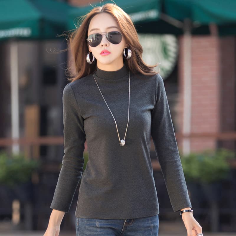 2026 Korean Style Slim Fit Solid Color Women's Long Sleeve T-Shirt Half Turtleneck Top Thin Cross-Border Best Seller
