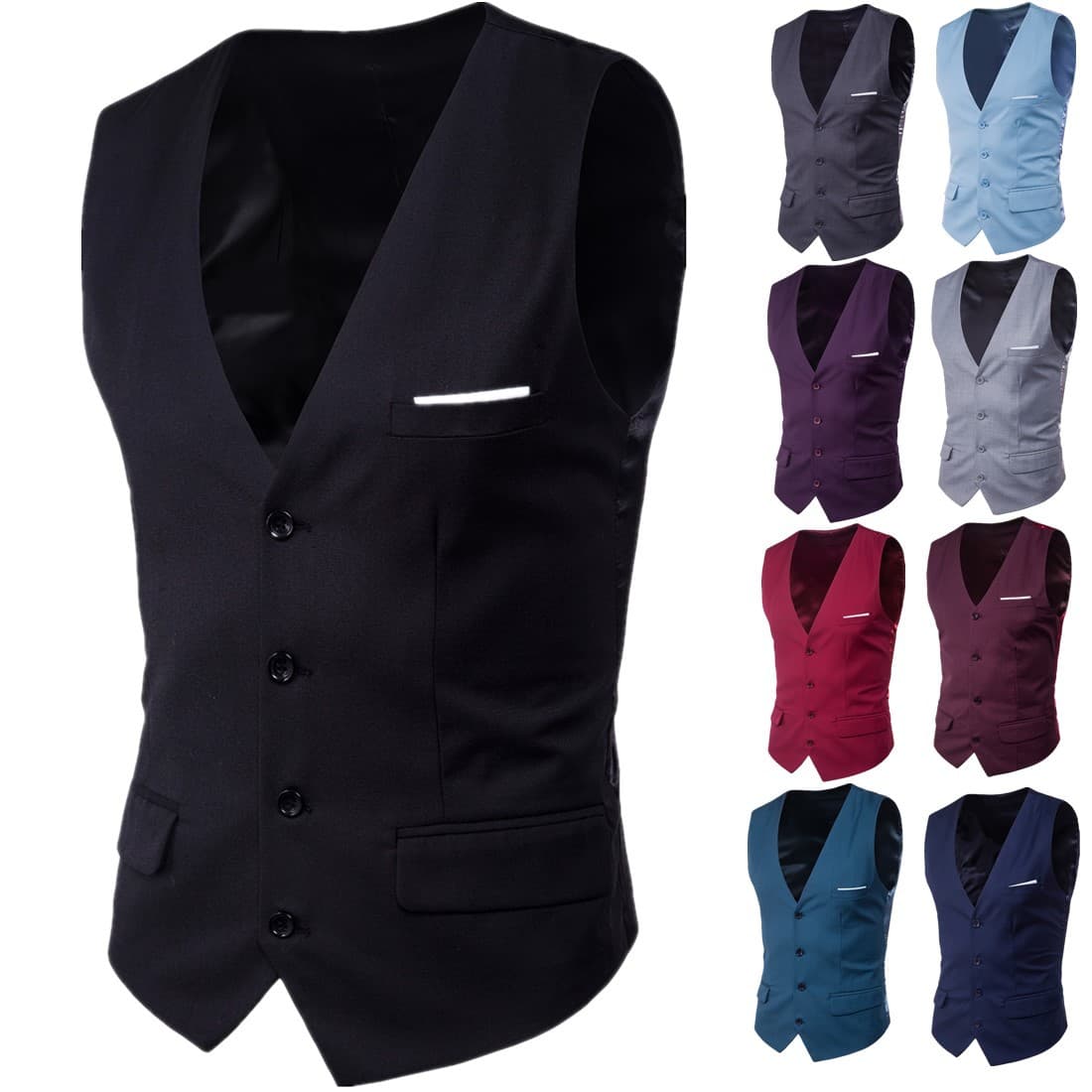 2019 AliExpress export style autumn men's slim-fit Korean-style vest, V-neck single-breasted with faux pockets, men's waistcoat
