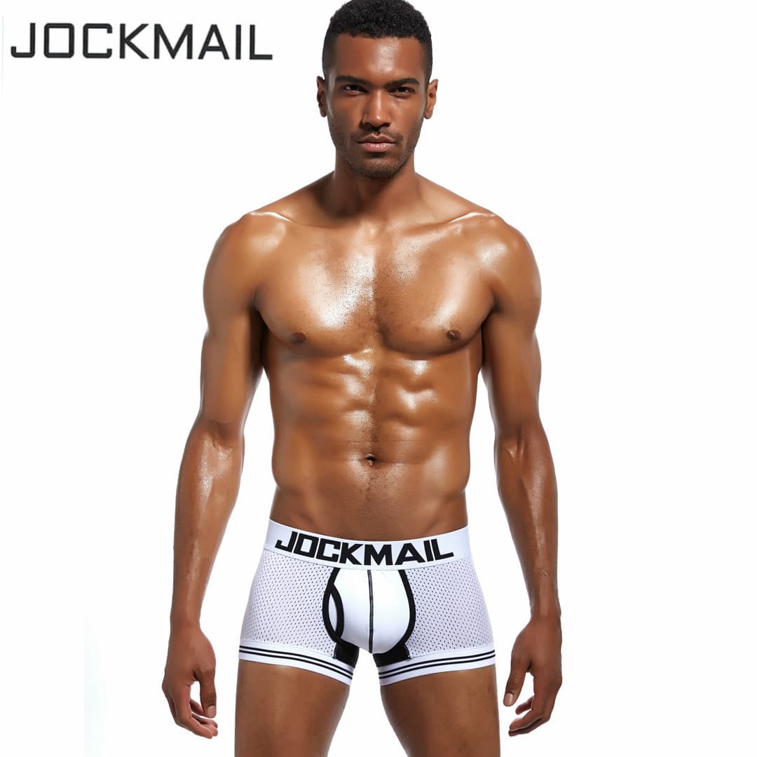 JOCKMAIL Men's Breathable Quick Dry Mesh Underwear Comfortable Low Waist Panties GAY Fun Pants Shaping Slimming Abdomen Control
