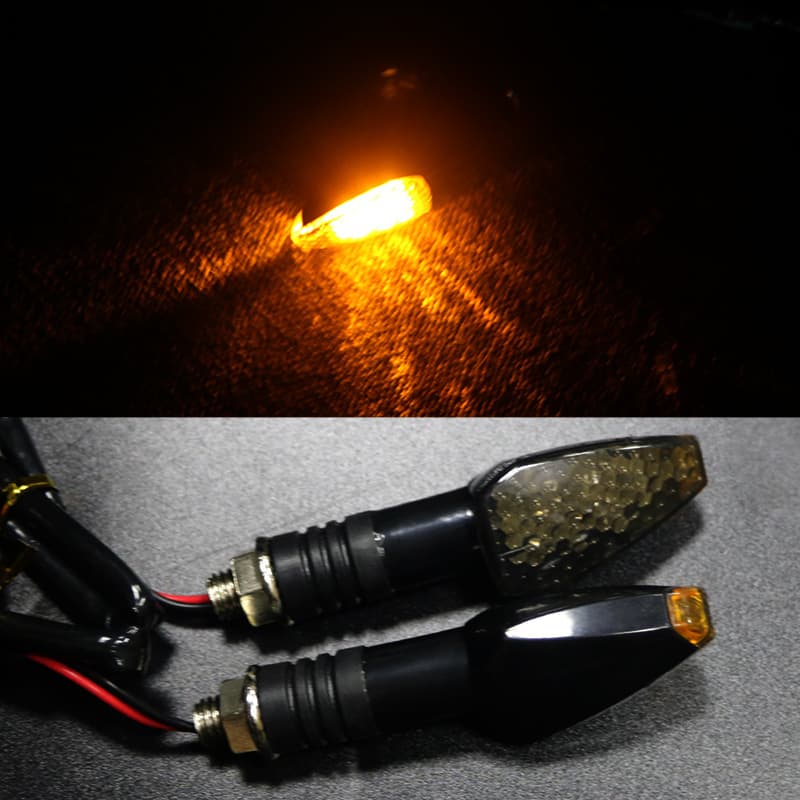 Motorcycle turn signal assemblies modified with LED lighting, turn signal decorative lights, and turning lights