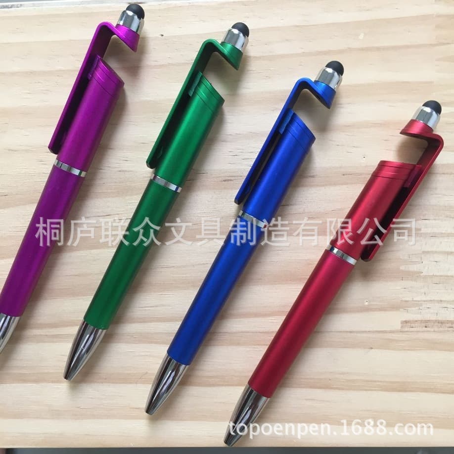 Custom factory production of 3-in-1 touch screen advertising pen, phone stand, ballpoint pen with capacitive stylus, custom LOGO