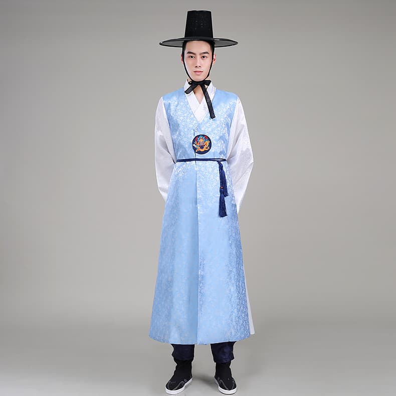 Korean Traditional Court Official Costume for Men, Hanbok Long Robe, Ethnic Korean Photo Shoot Performance Costume