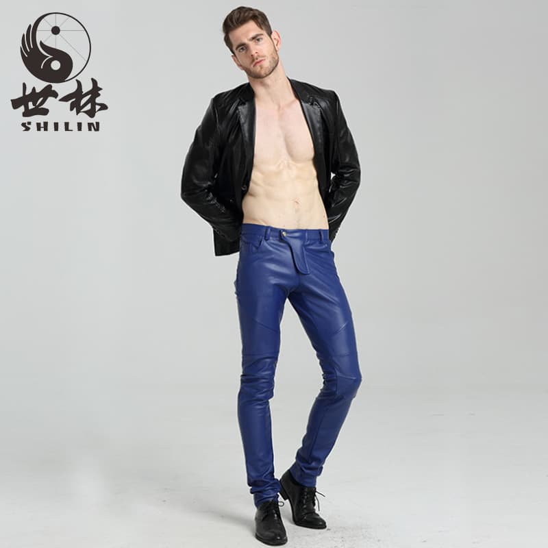 2025 Cross-border Spring and Autumn New Style Men's Leather Pants, Slim Fit, Motorcycle Style, Korean and European Plus Size Men's Fleece-lined PU Long Pants Wholesale