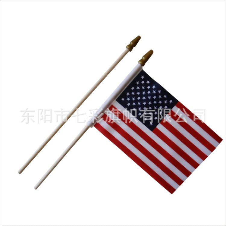 Cross-border American flag American wooden pole hand flag 6*9 inches with 30cm wooden pole golden gun head Amazon TEMU