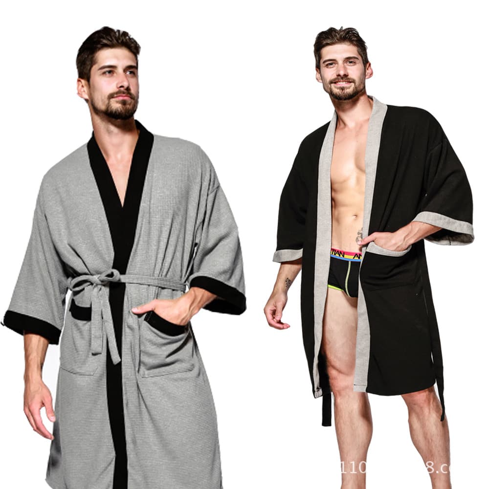 Cross-border Trade 5-Star Hotel Men's Cotton Waffle Robe Bathrobe Sauna Spa Towel Hot Spring