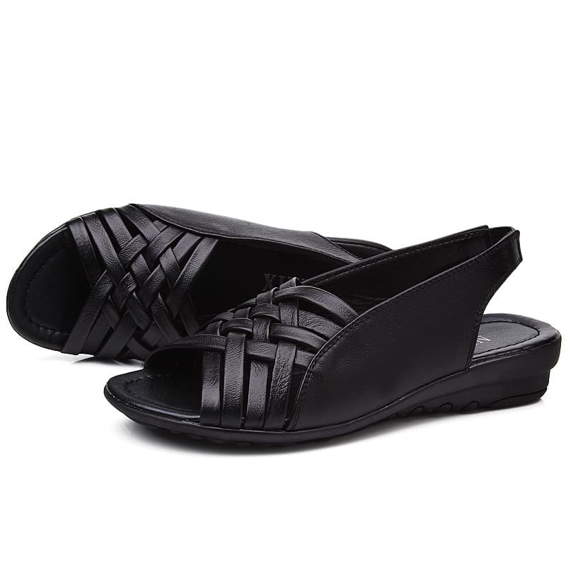 2025 Summer Women's Flat Sandals for Seniors, Soft Leather, Comfortable Flat Sole for Middle-aged and Elderly Mothers
