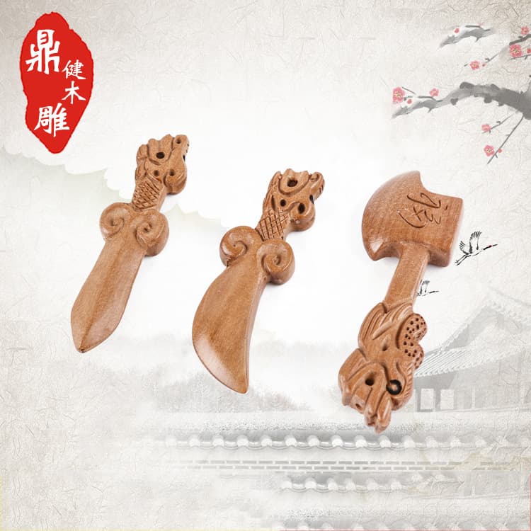 Creative Wood Carving Dragon Head Knife Axe Sword Wooden Crafts Yellow Peach Wood Carved Wooden Art