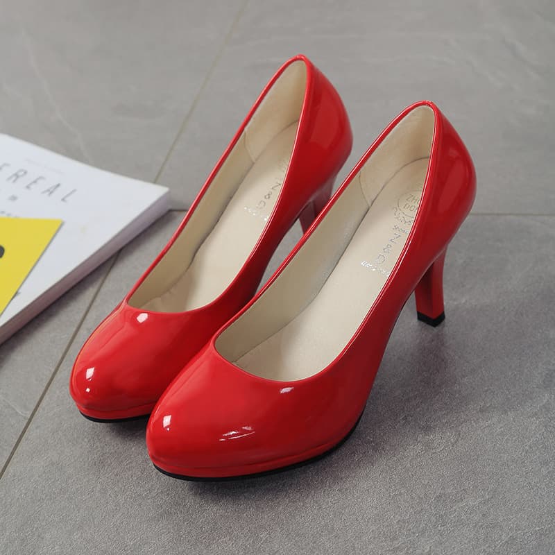 Spring and Summer New Formal Women's Shoes Mid Heel Round Toe Professional Work Pumps High Heel Patent Leather Women's Shoes Plus Size In Stock