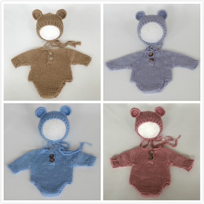 Baby Photography Outfit Props, Handmade Yarn Bodysuit for Newborn 100-Day Photos, Baby Bodysuit