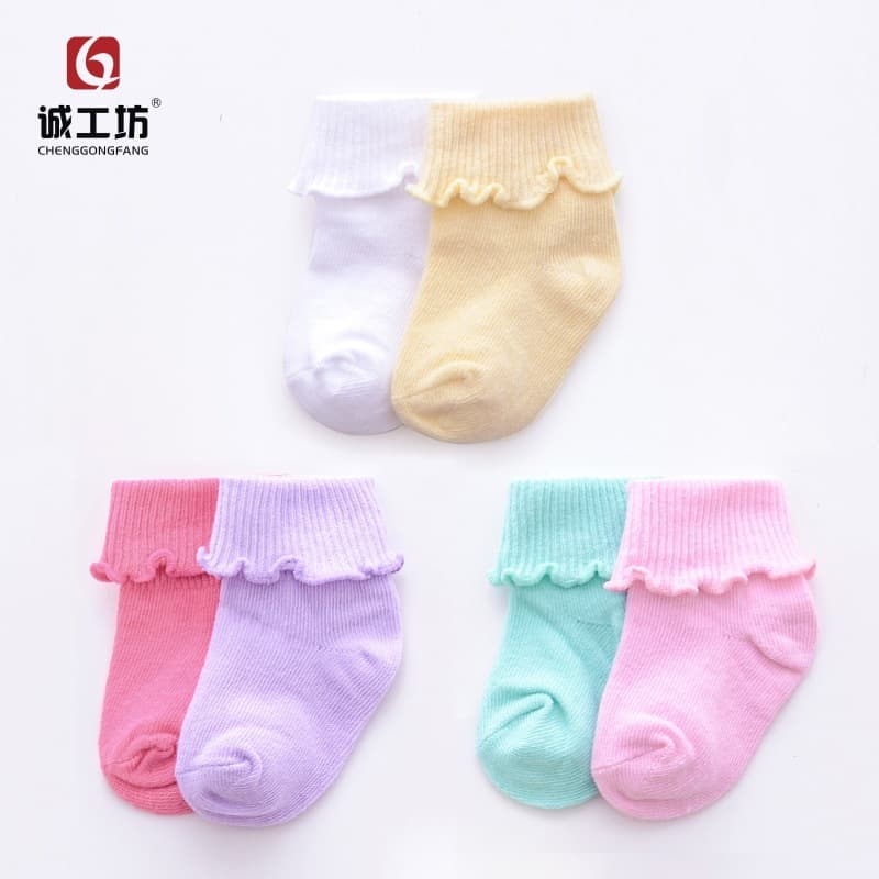 Girls Cotton Lace Socks Children's Breathable Absorbent Anti-Odor Mid-Calf Flower Pattern Spring Autumn Seasonal Baby Socks