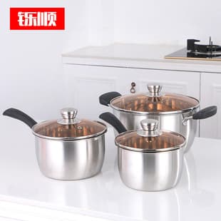 304 Stainless Steel Non-Magnetic Single Ear Milk Pot, Composite Steel Non-Stick Soup Pot, Double Handle Pot with Heat-Proof Handle, Stainless Steel Soup Pot