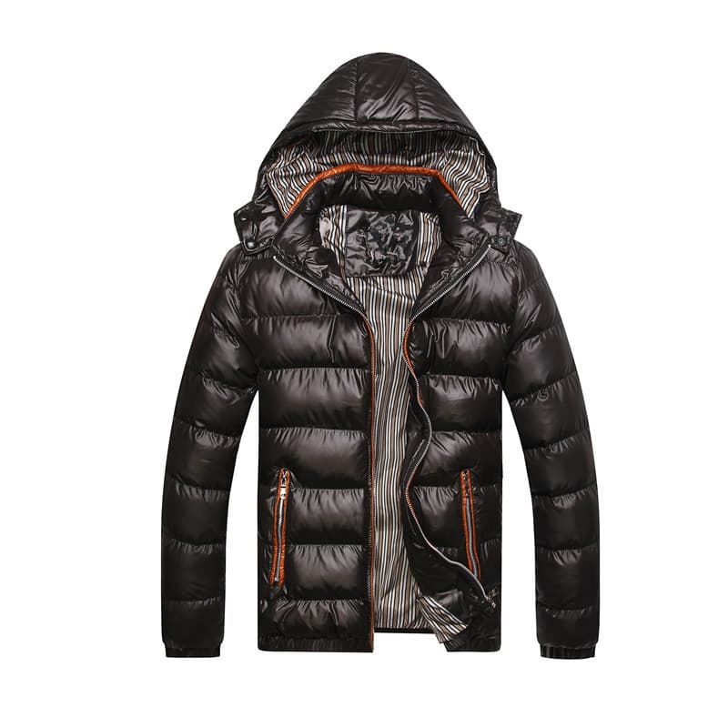 Autumn and winter casual spot solid color detachable collar thickened zipper pocket fit youth hooded light cotton jacket for men