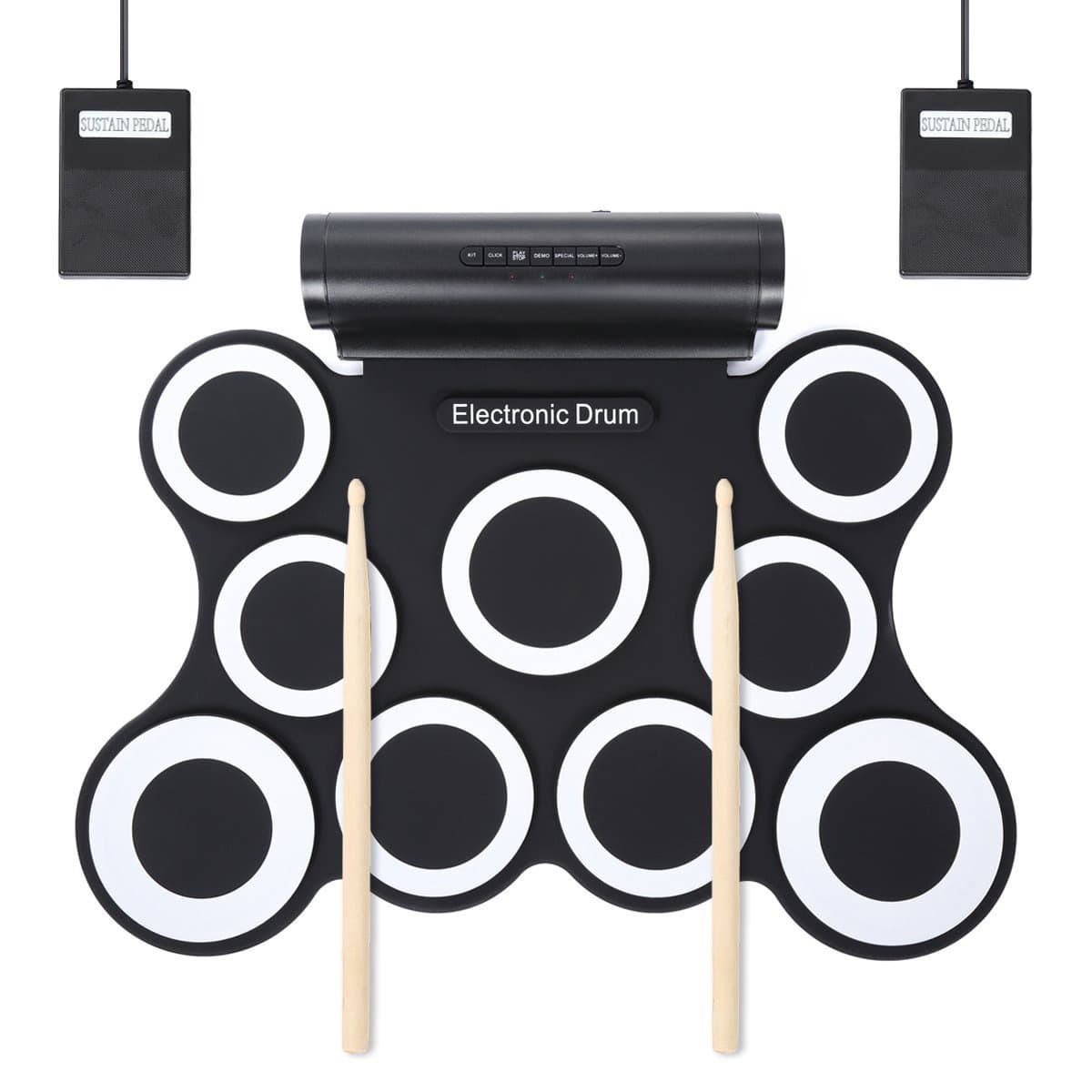 Foldable 9-Pad Electronic Drum Set PVC Material Simulated Drum Skin And Multi-Sensor Type 128 Sounds Max 16 Outputs for Entertainment Music Dance