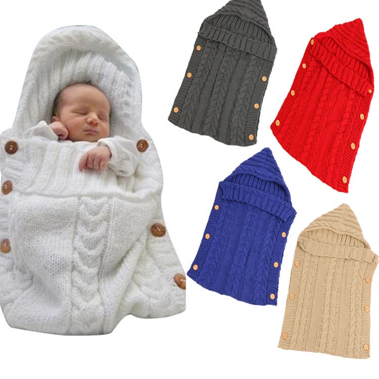 Knitted Woolen Baby Sleep Bag with Buttons for Autumn Winter Children Carriage Sleeping Bag Fresh Style All Seasons Universal