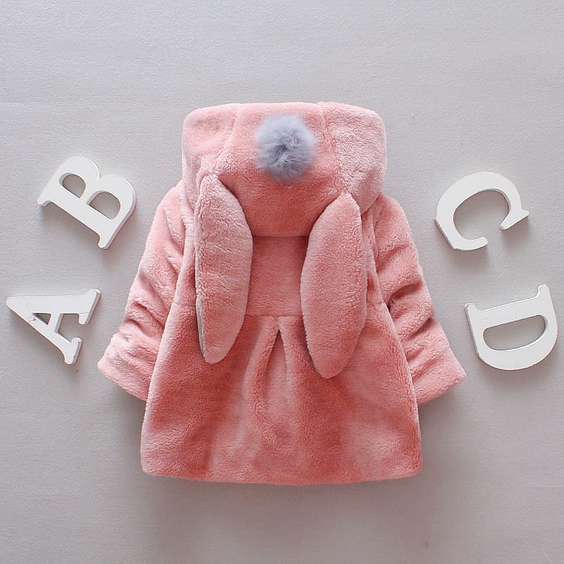 A075 Children's Clothing Wholesale Autumn/Winter New Arrivals Girls' Long Rabbit Ear Fuzzy Sweater Coat Girls' Hooded Long Sleeve Apparel