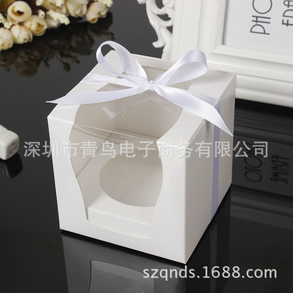 White CupCake Single Cupcake Box Western Pastry Baking Packaging Gift Box Cake Base Tray Ribbon