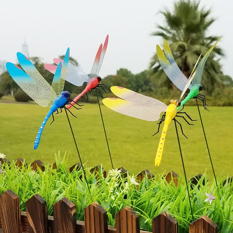 Simulated Dragonfly Home Decoration Wall Sticker Background Garden Vase Flower Pot Gardening Decoration Colorful Insert Rod Dragonfly