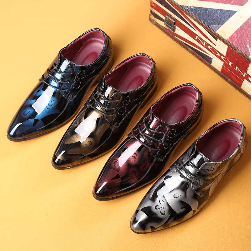 Trendy Pointed Toe Men's Leather Shoes Fashionable Barber Large Size Casual Low Top Wear Resistant Rubber Bottom Office Shoes