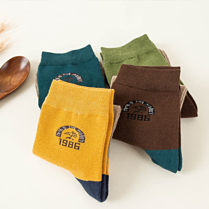 Fengzi Men's Cotton Socks, Trendy Mid-Calf Socks, Autumn/Winter Style, Men's Socks, Pure Cotton, Four Seasons, Casual, Breathable, Korean Style