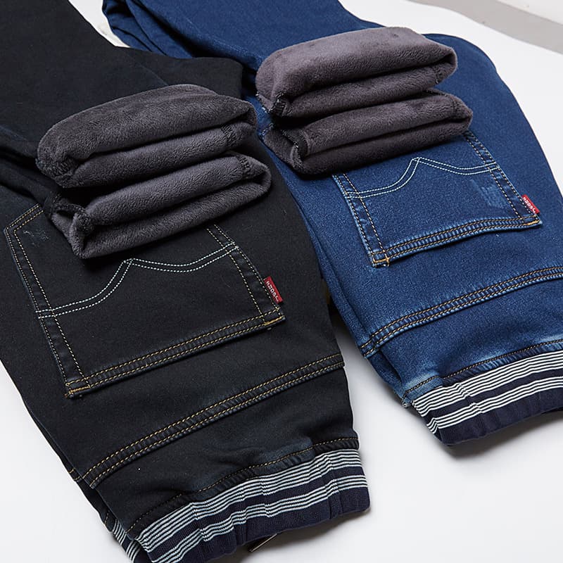 Stretchy Fleece Lined Straight Leg Jeans for Men Plus Size Comfortable Fit Business Casual Long Pants Autumn Winter Style