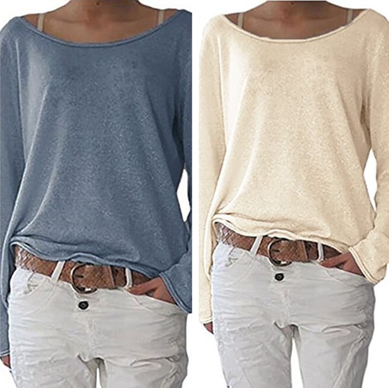 ebay Amazon Foreign Trade Cross-border Women's Clothing Explosions European and American Solid Color Knitted Women's T-shirt Top Base Shirt