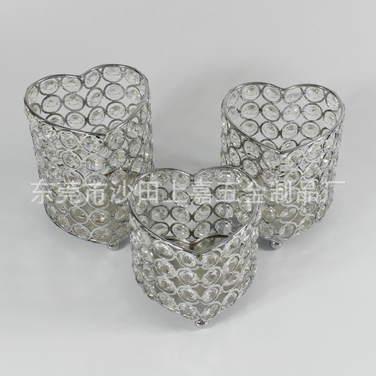 Heart Shape Set of Three Crystal Beads Candlelight Dinner Home Decor Wedding Party Candlestick Metal Iron Art Ornaments