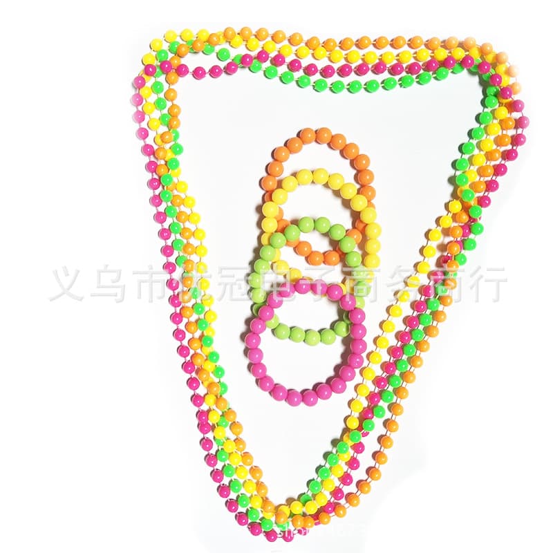 Hot-selling 80s Neon Beaded Bracelets Neon Solid Color Necklace Plastic Party Connecting Bead Chain