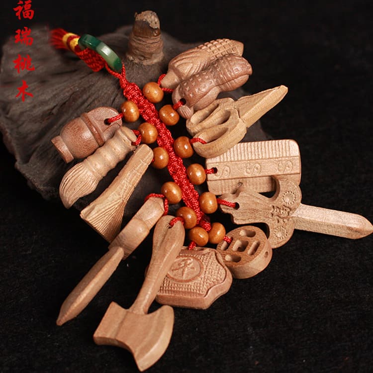 Wholesale Peach Wood Pin Pendant Baby Brooch Red String Braided Infant Wear Home Decoration