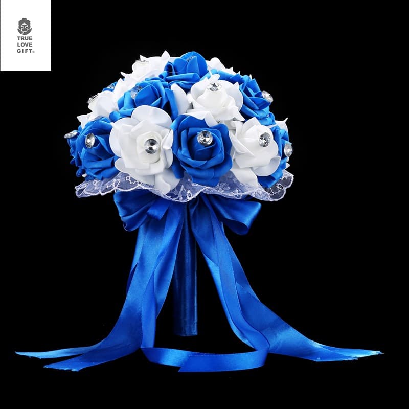 Wedding supplies, blue and white creative Nordic style artificial bridal bouquet, foam wedding bouquet.
