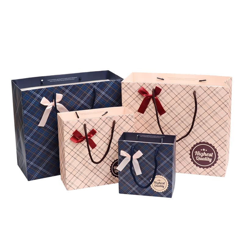Dark blue plaid paper bag ins style handbag gift bag gift paper bag high-end packaging bag small gift