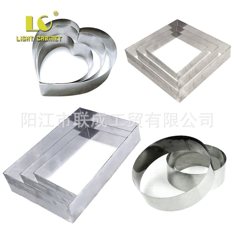 Ready-made color boxed round, heart and square stainless steel mousse cake rings, three-piece cake set, baking mold