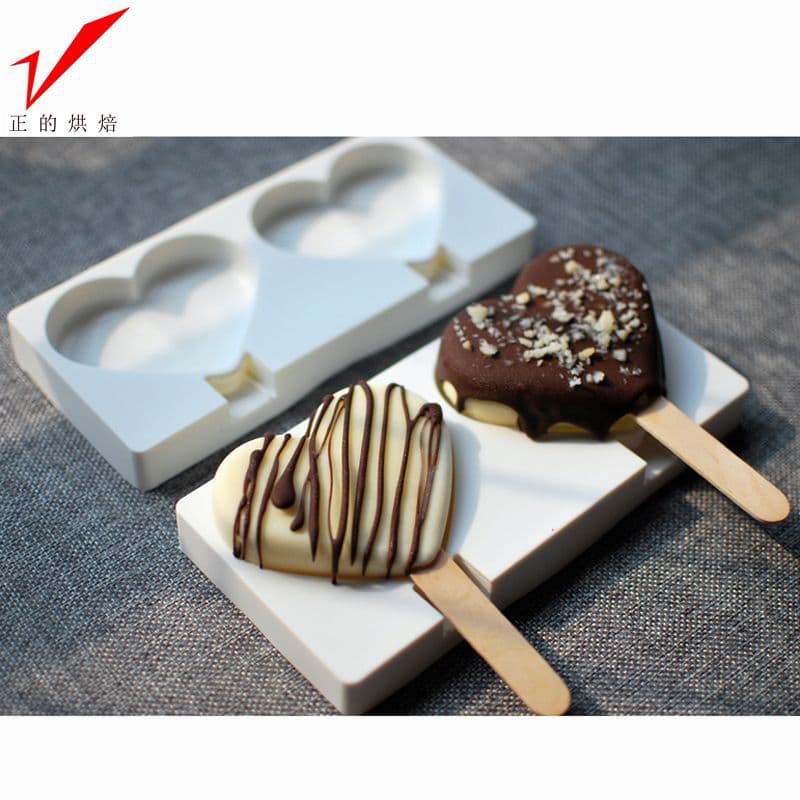 Zheng Baking 4 Heart-Shaped Popsicle Ice Cream Silicone Mold Cake Ice Lolly Popsicle Ice Cube Tray