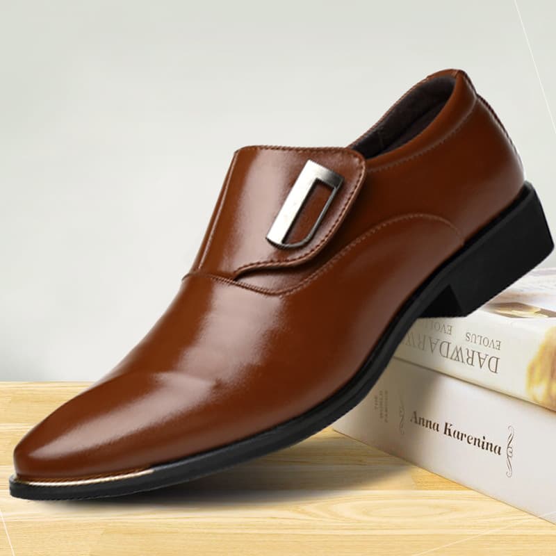 Men's Casual Trendy One-Piece PU Leather Business Shoes, British Style Korean Version Pointed Toe