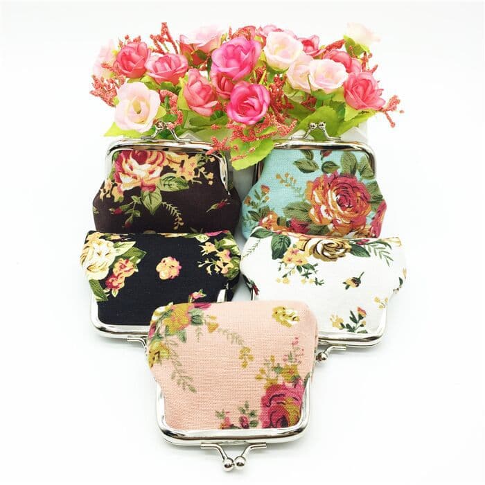 Rose Pattern Canvas Mini Coin Purse Women Fabric Clasp Coin Bag, Children's Cute Small Wallet Factory Direct
