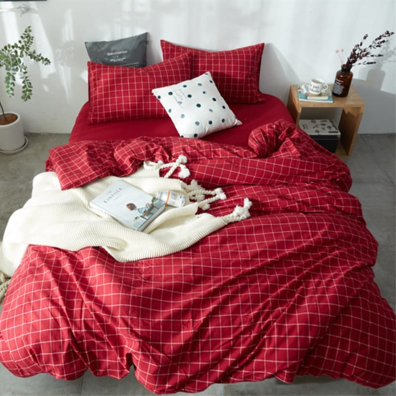 Striped pure cotton washed cotton four-piece set Unprinted solid color cotton good quality 4-piece set Pure cotton fitted sheets and bedspreads wholesale