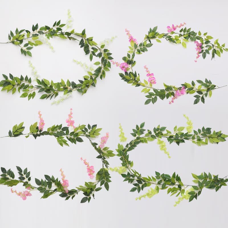 2m Artificial Wisteria Vine Plastic Fake Flower Garland Bean Flower Decorative Vine Wholesale Artificial Plant