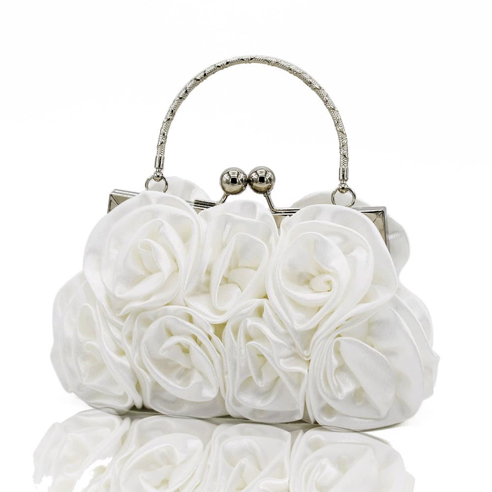 Foreign trade satin flower cloth bag hand-sewn 14 roses dinner bag satin dress bag bridal bag