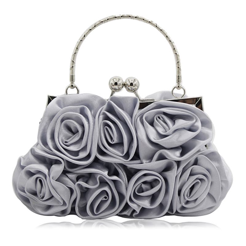 Satin Flower Clutch Bag Cross-Border Best Seller Silk Satin Bag with 14 Roses Handbag Evening Party Bag