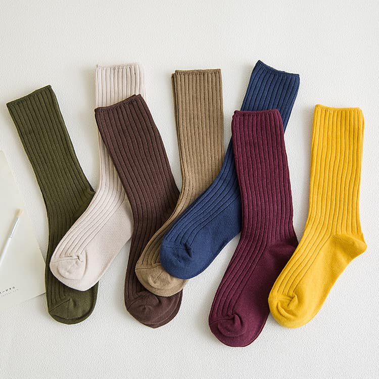 Women's Double Needle Bulk Socks Solid Color Personality Long Tube Cotton Socks Breathable Sweat Absorbent Anti-friction Autumn Winter
