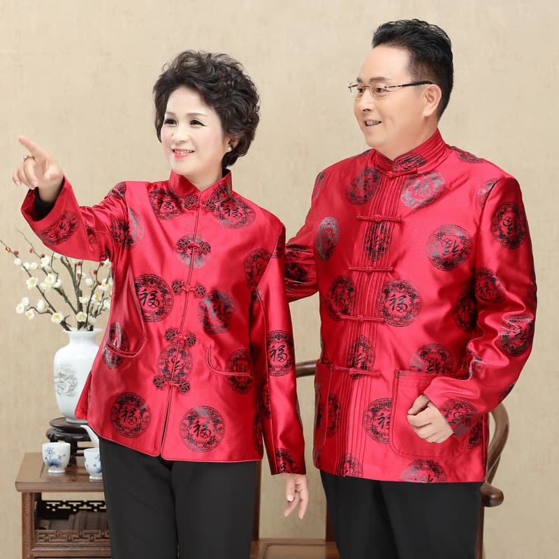 Autumn/Winter 2718 Middle-aged and Elderly Couple Outfits Manufacturer Wholesale Long-sleeved Birthday Celebration Men's Tang Suit with Cotton and Fleece Lining
