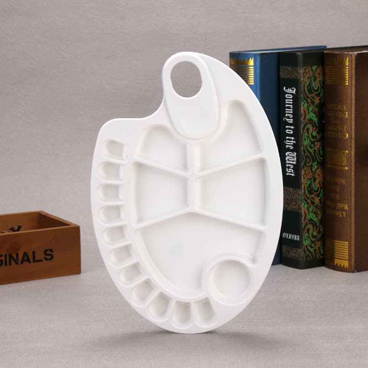 New Plastic European-Style White Oval Palette for Chinese Painting/Gouache/Watercolor/Acrylic Mixing Tray
