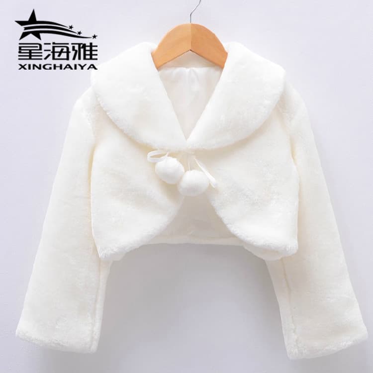 Cross-border New Style Children's Fur Shawl Girl's Coat Flower Girl Performance Dress Outerwear Long Sleeve Girl's Cloak Autumn Winter