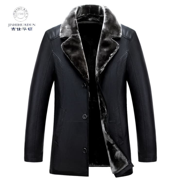 Winter New PU Fur Men's Coat Winter Lapel fleece-lined Thickened Coat Men's Business Leather Coat