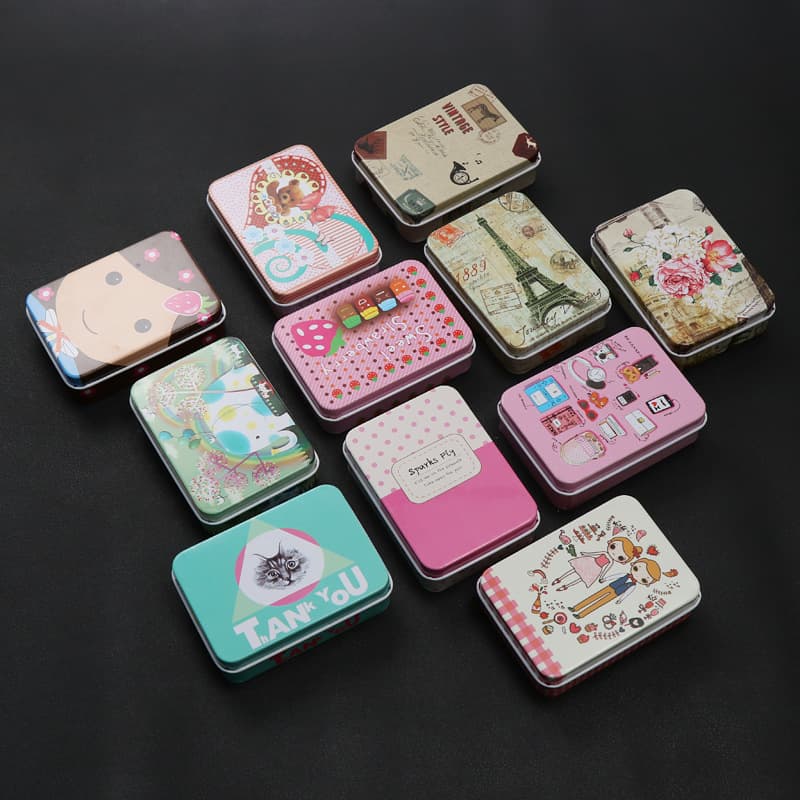 Creative rectangular tin box, cartoon mini card organizer, hair clip and jewelry small tin box, wholesale available.