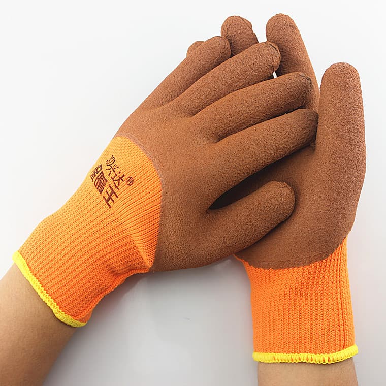 Xingda Loop Foam Fleece-Lined Thickened Latex 300# Gloves, Winter PVC Foam Wrinkle Coated Dipped Gloves