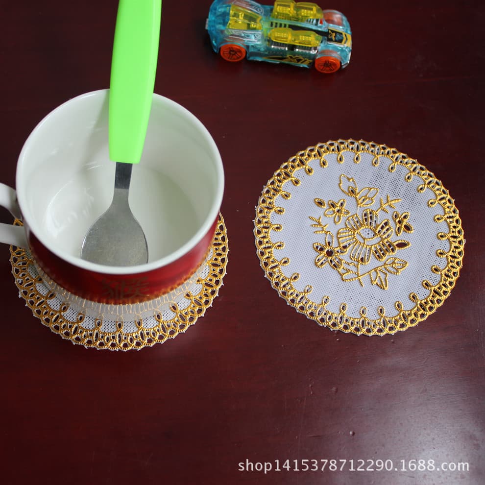 Factory Direct European Style Gold Stamping Coaster Home Hotel KTV Round Cup Mat Table Mat Drink Coaster Heat Insulation Pad 10cm