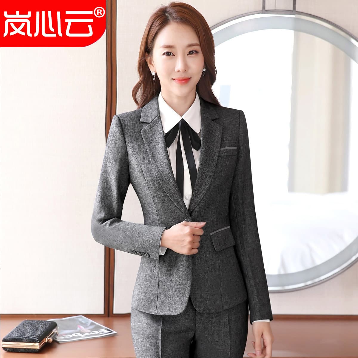 Autumn Long-Sleeve Professional Suit for Women Hotel Workwear Fashion Slim-Fit Office Blazer and Pants Set Elegant Two-Piece Outfit