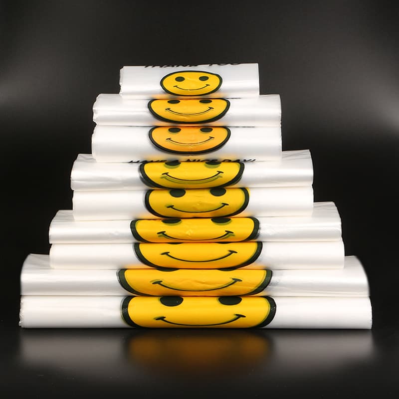 Smiley face thickened transparent plastic bags for takeout food, commercial packaging bags, vest-style shopping bags, convenient tote bags