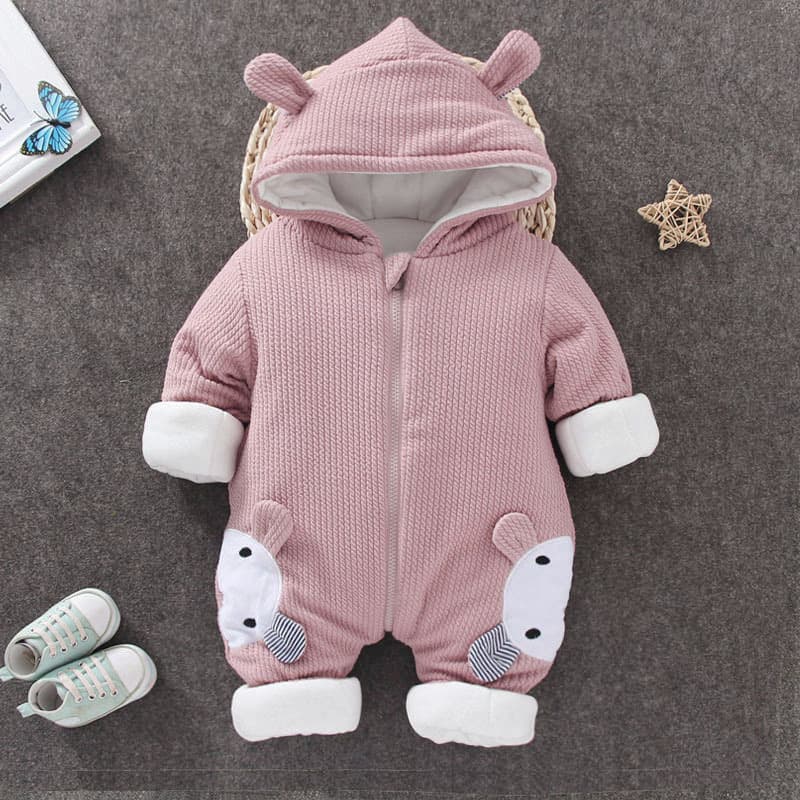 Thickened Cotton Winter Romper Suit for Newborn Baby Rabbit Design Outgoing Clothes Warm Winter Outfit Polyester Fiber