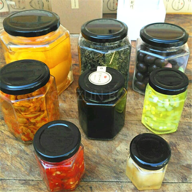 Food-Grade Glass Jar, Hexagonal Glass Airtight Jar, Honey Pear Paste Herbal Paste Jam Pickles Storage Jar